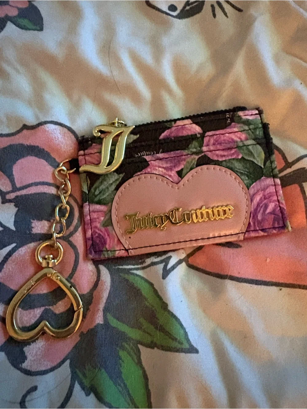 Juicy Couture Multicolor Logo & Pink Rose Crossbody with Coin Pouches